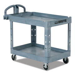 BRUTE Heavy-Duty Ergo Handle Utility Cart, Plastic, 2 Shelves, 750 lb Capacity, 26